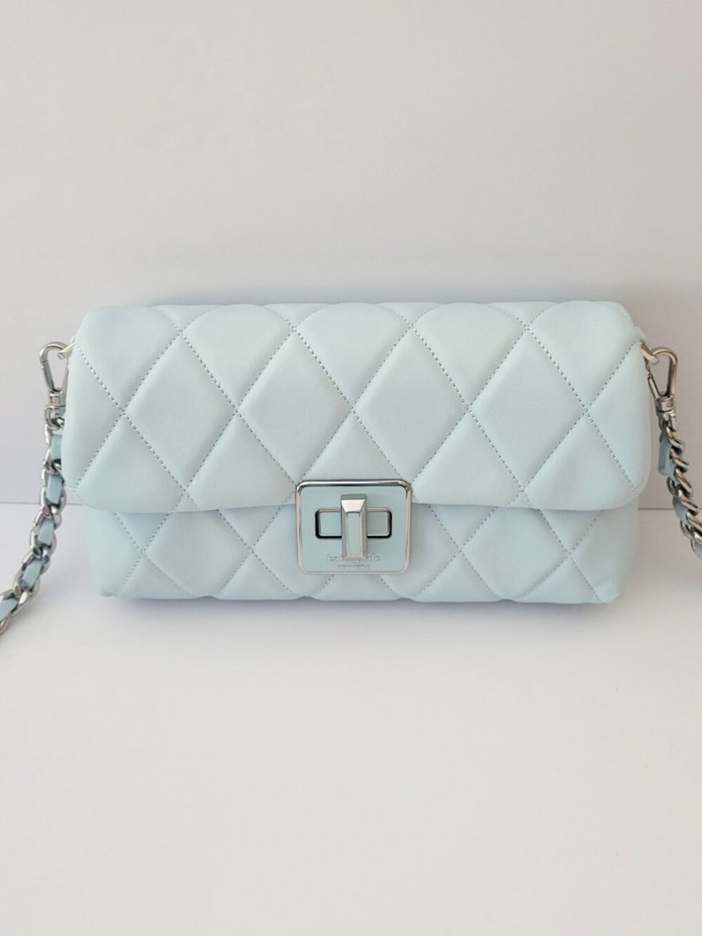 Kate Spade KM531 Carey Smooth Quilted Leather Mini Crossbody Chain Crisp Sky